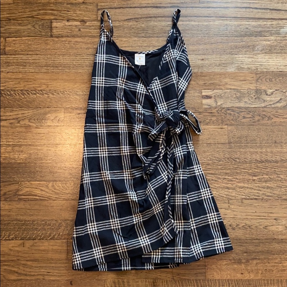 By Together Black and White Plaid Mini Wrap Dress